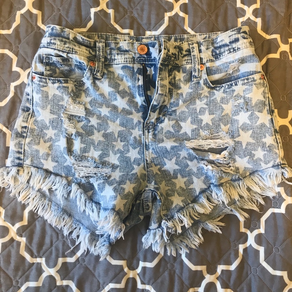 Flag Print Jean Shorts